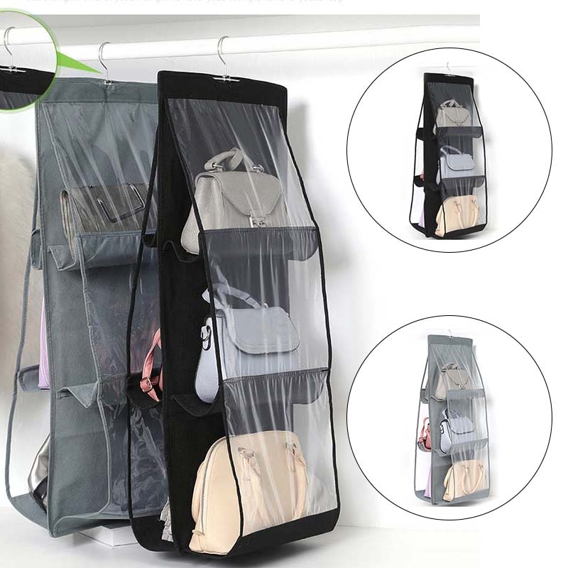 6 Pockets Foldable Hanging Bag 2-sided Folding Shelf Bag Purse Handbag Organizer Door Sundry Pocket Hanger Storage Closet Hanger