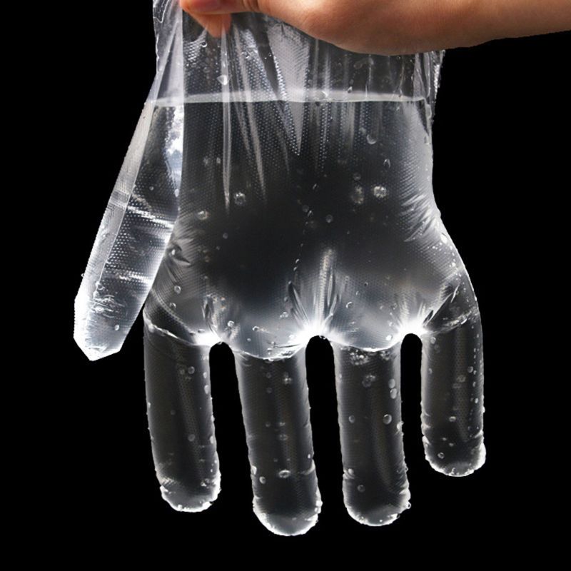 100Pcs di Plastica Usa E Getta In Polietilene Trasparente Guanti H55B