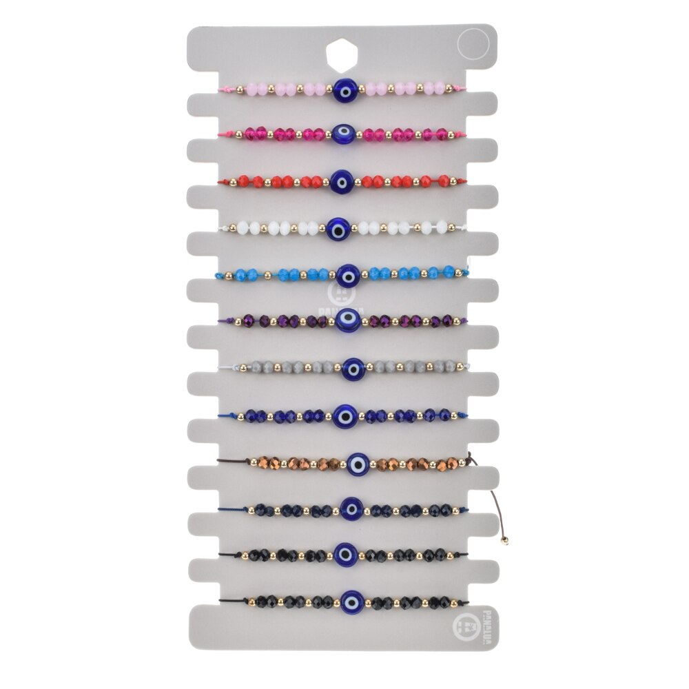 Vrouwen 12 Stks/set Blauw Turkse Evil Eye Charms Weave Armbanden Crystal Bead Verstelbare Touw Ketting Enkelbanden Polsband Girl Sieraden: B2381 A