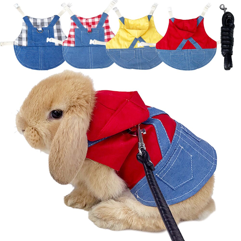 Kleine Ebene Denim Jacke Mantel nutzbar machen Leine Weste Tasche Hütte einstellen Haustier Kaninchen Kleidung für Frettchen Hase Hamster Kleine Haustier liefert