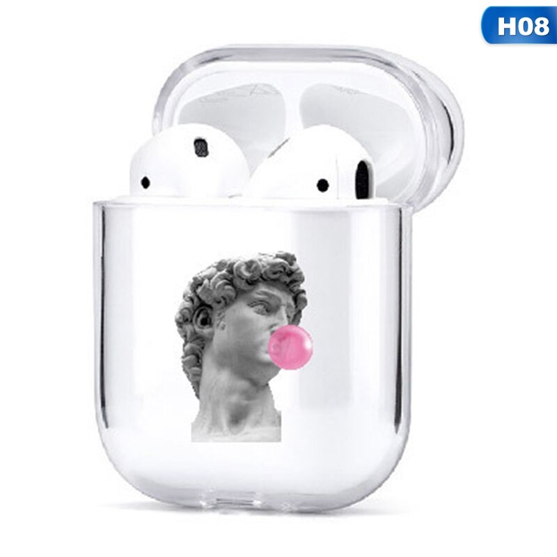 Caso sveglio Per Il Caso di Apple airpods caso Del Fumetto Divertente Statua di Arte Senza Fili di Bluetooth del Trasduttore Auricolare Per Il Caso di Airpods 1/2 Morbido custodia protettiva: CEA7371H08