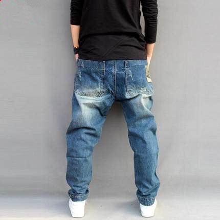 Blå hul revet baggy jeans herre hip hop streetwear skateboard denim bukser herre camouflage løse jeans plus størrelse 4xl 102106