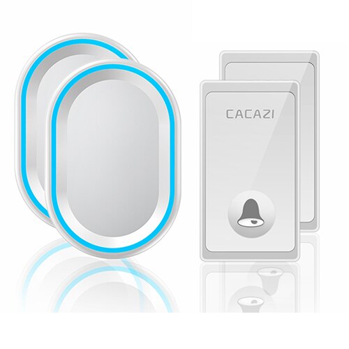 CACAZI – sonnette sans fil à 58 carillons auto-alimentés, 4 niveaux, 80db, 200M, étanche, aucune batterie requise, prise US EU UK, sonnette d'appel à domicile: white 2x2 / EU