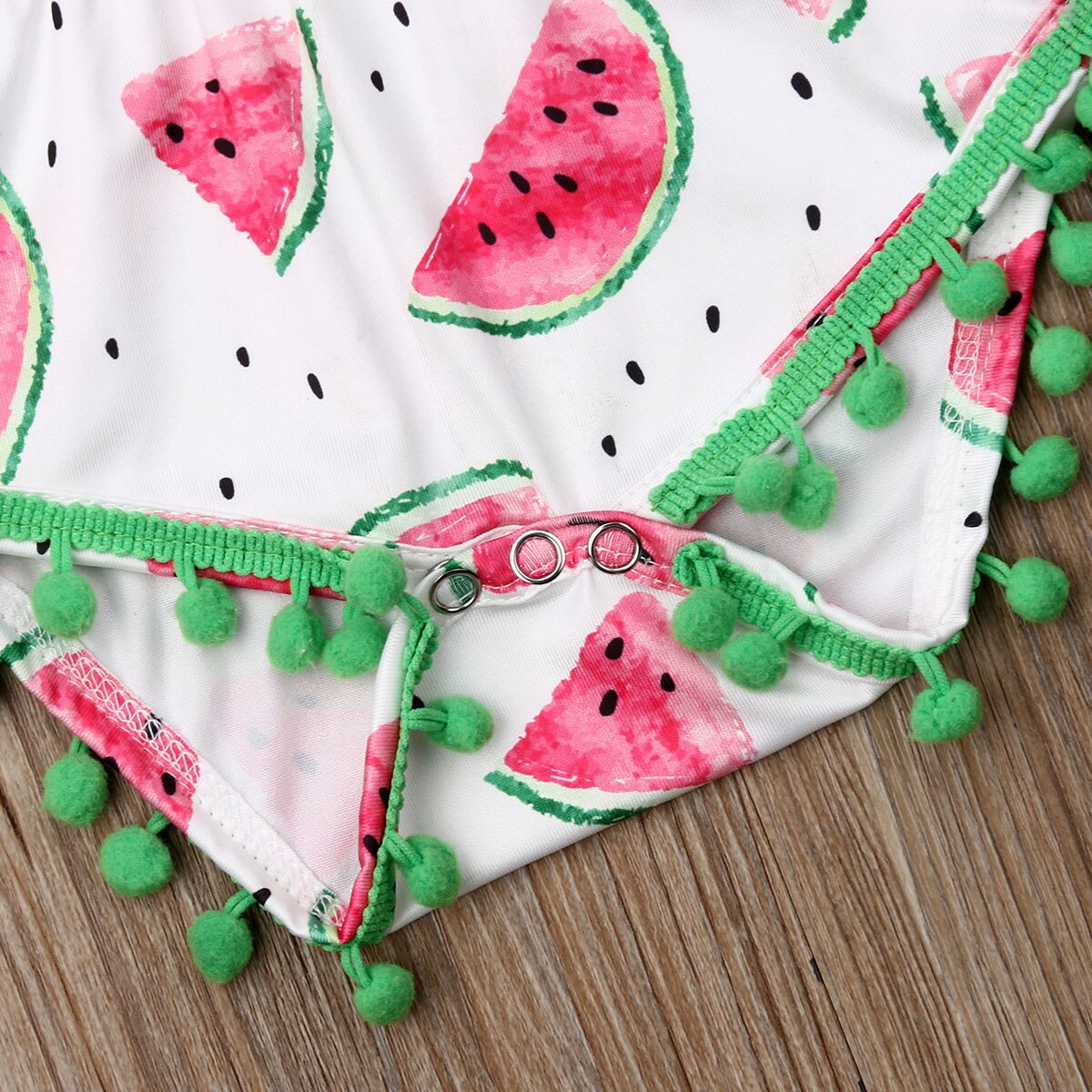 Baby Summer Clothing Newborn Kids Baby Girl Watermelon Romper Sleeveless Tassel Balls Sunsuit Casual Playsuits Outfits 0-24M