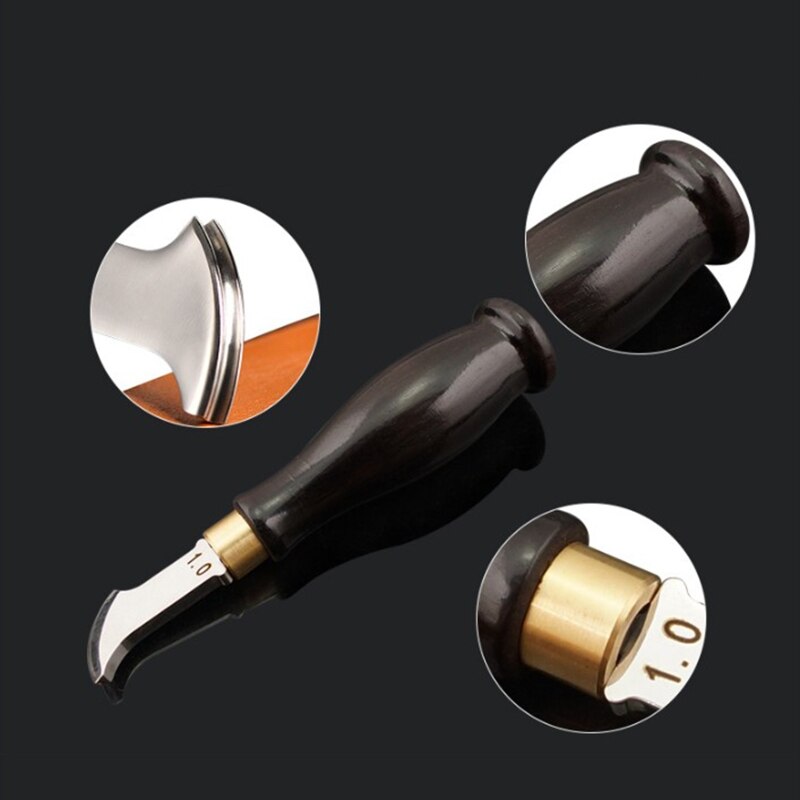 Leather Edge Creaser Leather Shallow Slot Edge Lineer Device Stainless Steel Leather Crimping Tool with Wood Handle