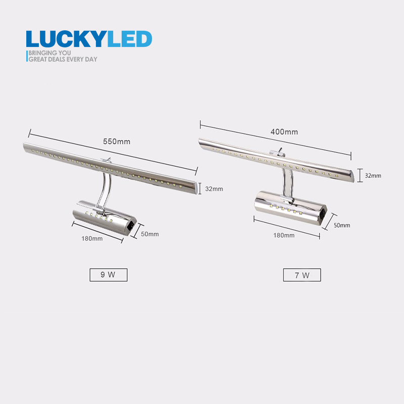 Luckyled led spejl lys med switch 7w 9w 220v 110v vægmonteret væglampe indendørs moderne badeværelse lys vandtæt rustfri