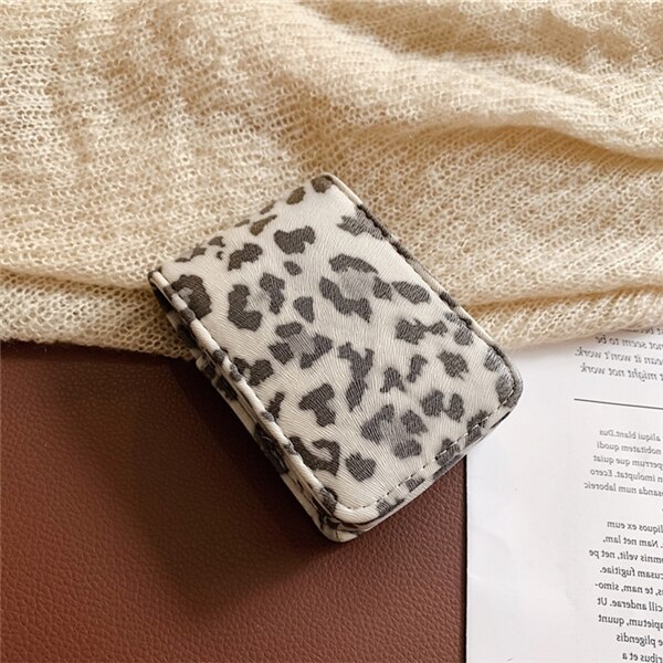 PURDORED 1 Pc Solid Color Lipstick Bag with Mirror Leather Travel Makeup Bag Organizer Women Cosmetic Bag Mini Beauty Case: gray leopard