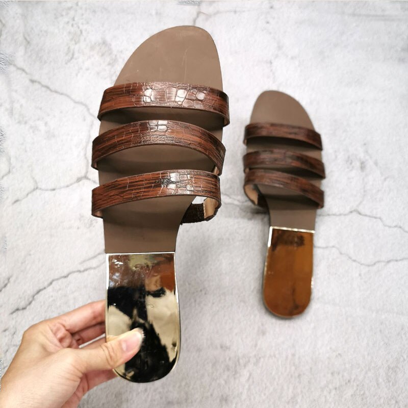 Sommer bælter flad hæl kvinder sko strandsandaler udenfor sommer blødt læder kvindelige slides gennemsigtig åben tå sandal