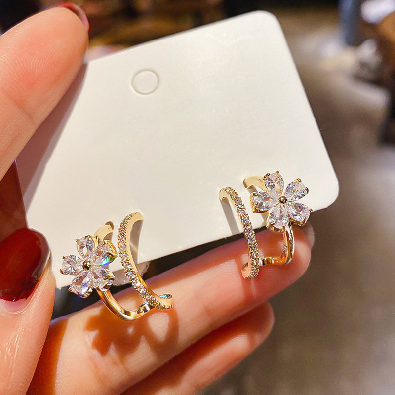 2022 neue Koreanische Luxus Kristall Zirkon Blume Zucht Ohrringe Für Frauen Elegante Metall Gold Ohrringe Mädchen Partei Schmuck