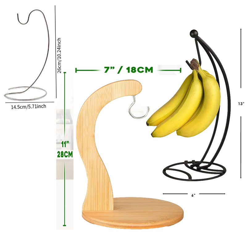 Moderne bananophæng - frugtophængstræstativ med krog i rustfrit stål til at holde bananer friske til opbevaring af mad i køkkenbordet