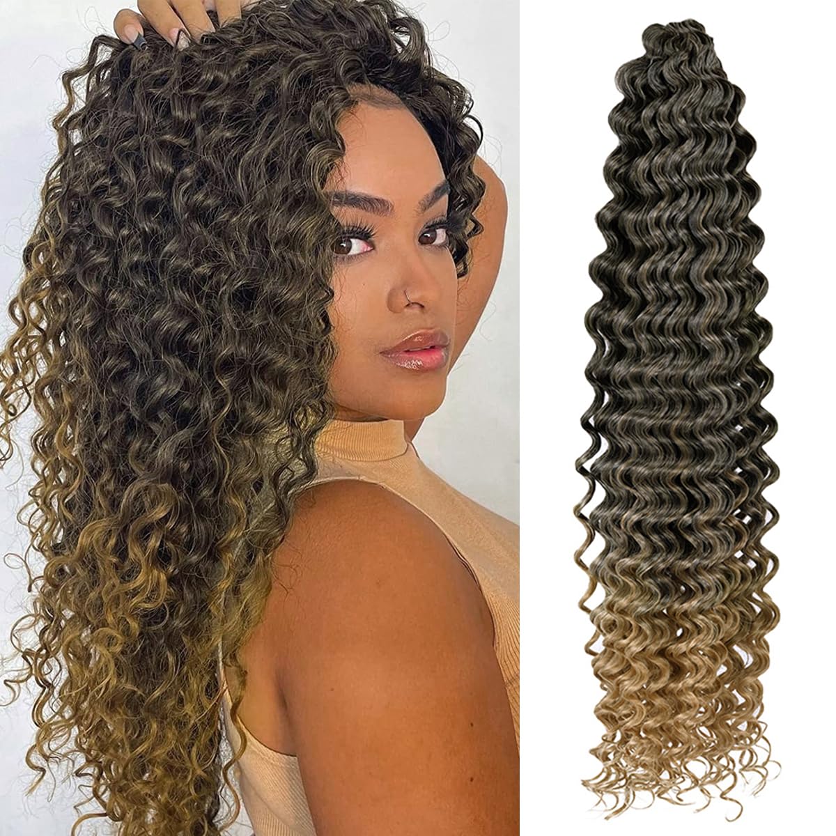 Diep golfhaar Watergolf Twist Gehaakt haar Synthetische gehaakte vlechten Ombre Blonde Afro-krullen Diepe golfvlechthaarverlenging: 4/30HL / 22 inch