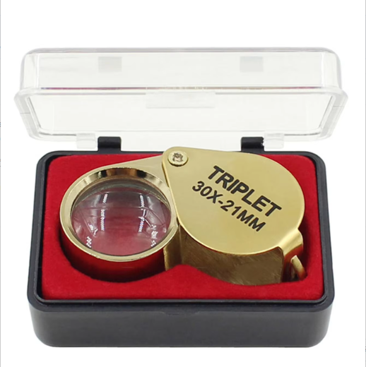 Metal Jóias Lupa, Jewelers Eye Tool, Jóias Dobrável Lente De Vidro De Lupa, Lupa De Vidro Triplet, Vidro Diamante, 30X: Dourado