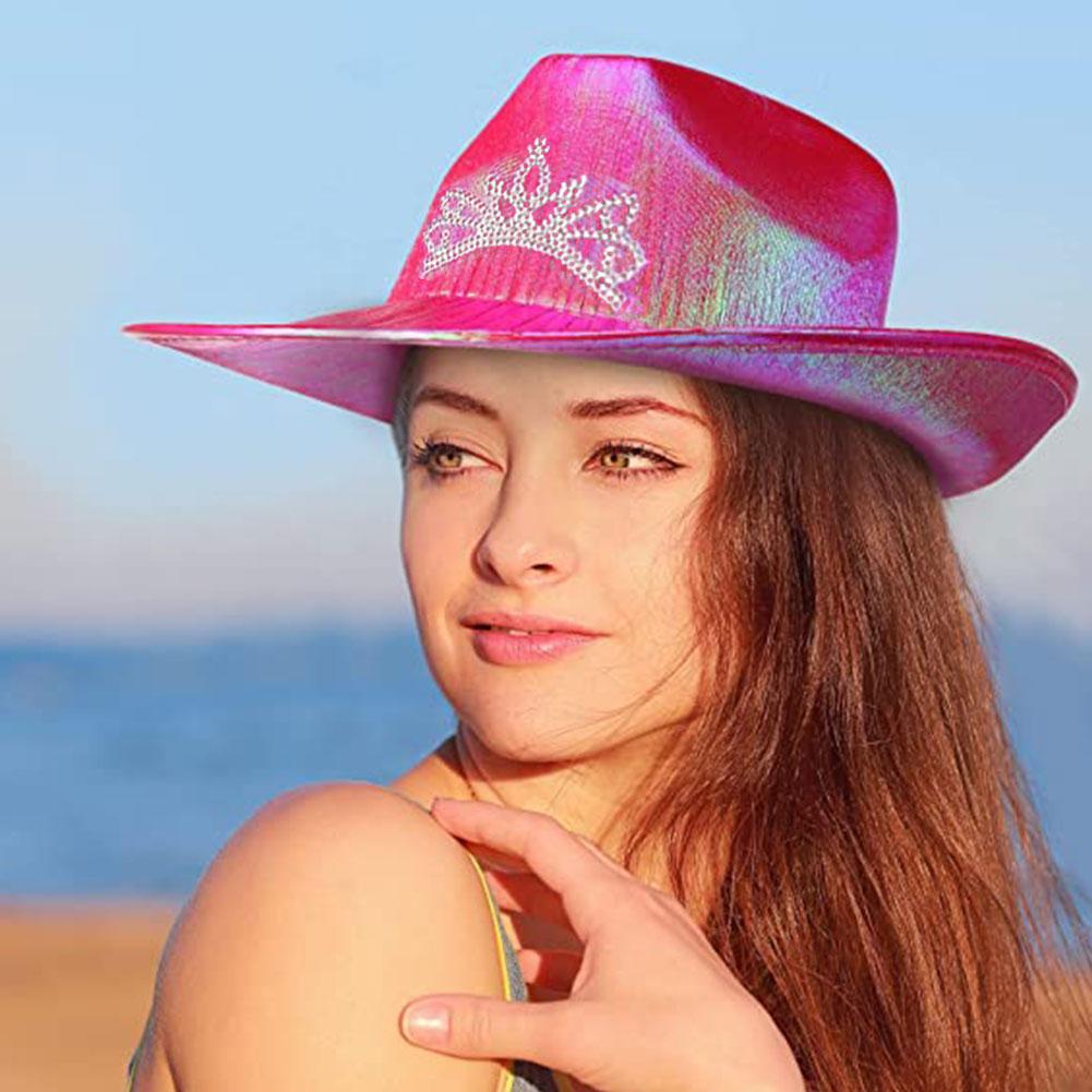 Rose Red Pearlescent Glitter Crown Cowboy Hat Women Men Party Dress Up Cap Western Cowboy Hats Costume Photo Props