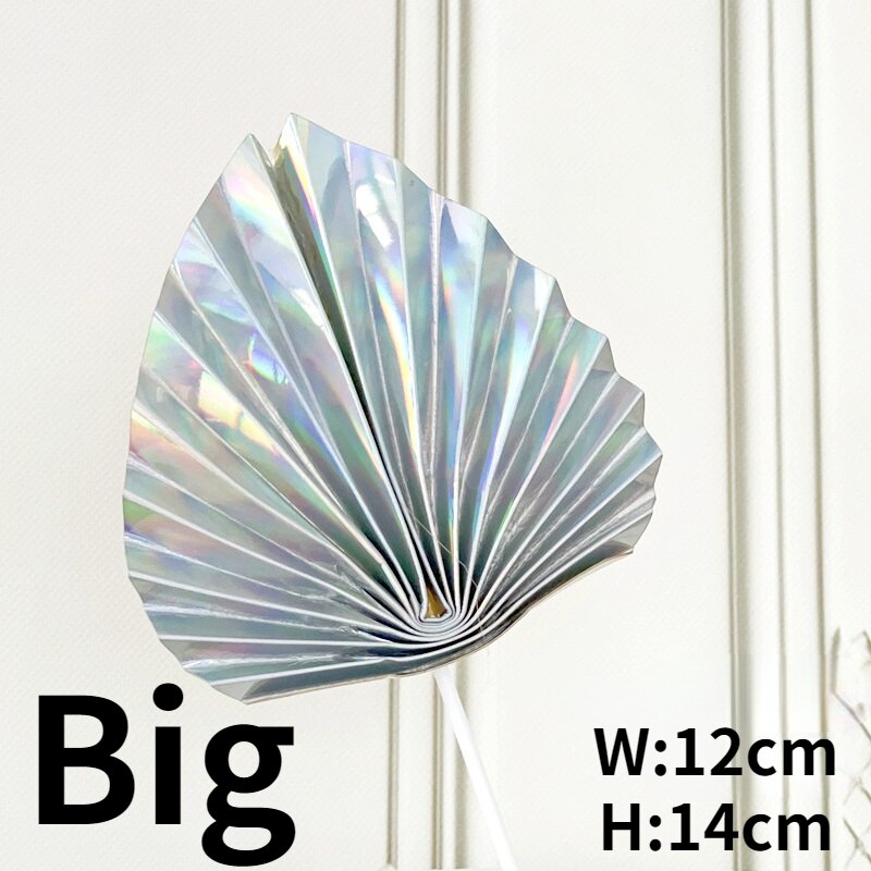 Palm Leaf Cake Topper Gold Red Palm Spears Cake Decoration Shinning Glossy Origami Wedding Decor Baking Cake Decoration: Silver Big