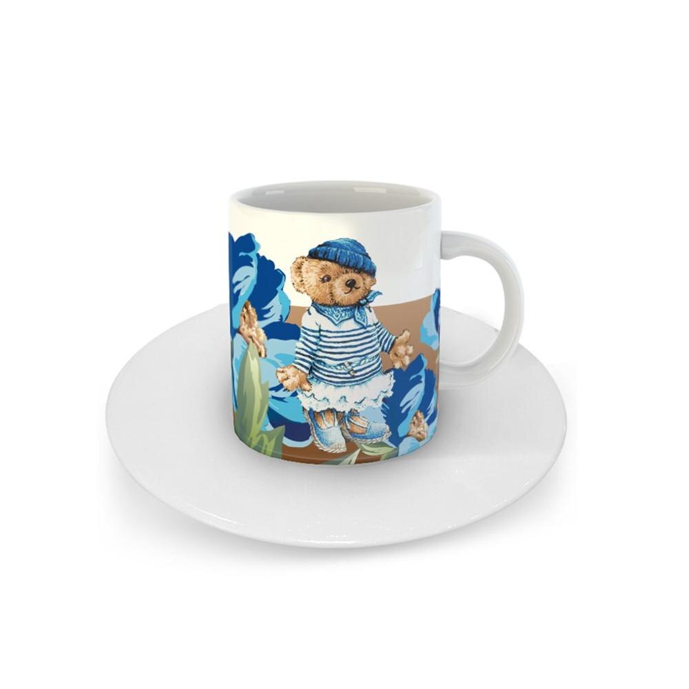 Meisje Beer Blauw Magnolia Patroon Turkse Koffie Espresso Cup