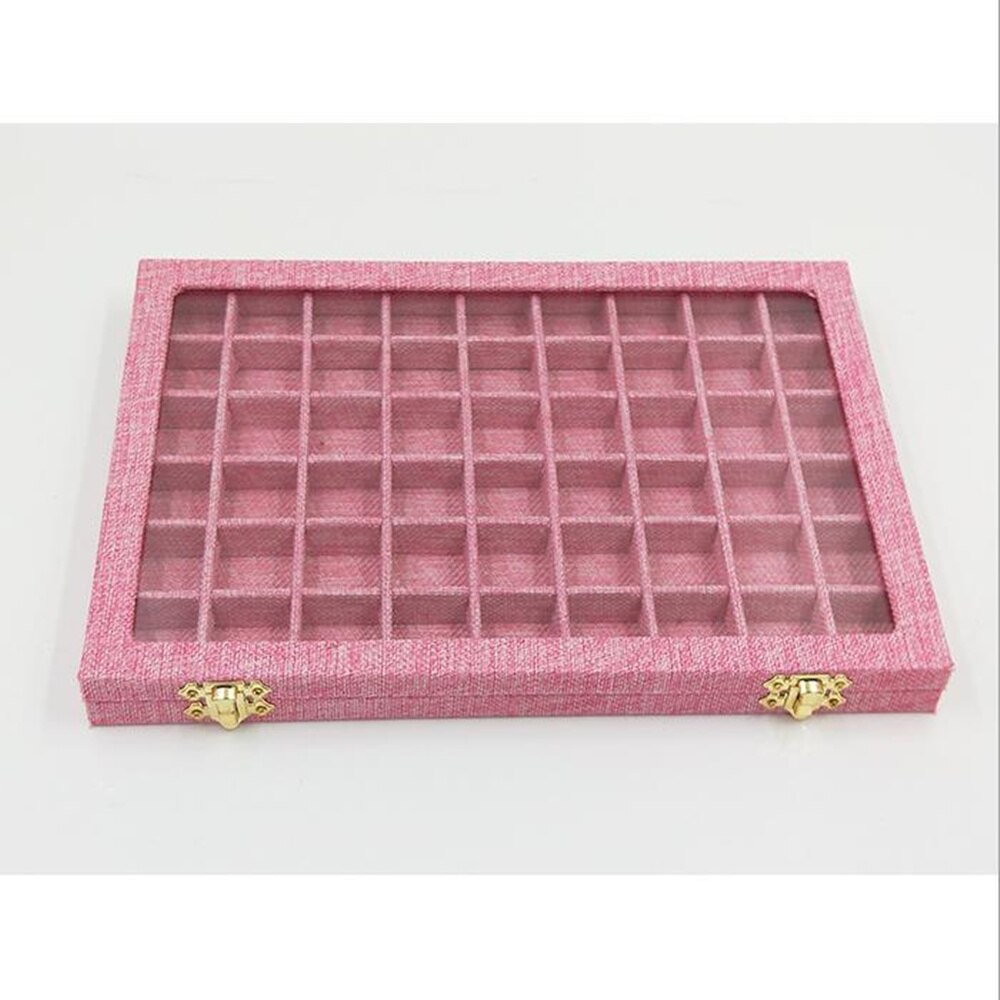 Caja de Porta anillos con tapa de cristal transparente de 54 rejillas, organizador de embalaje de joyería, caja de joyería para pendientes, collares y pulseras: 3