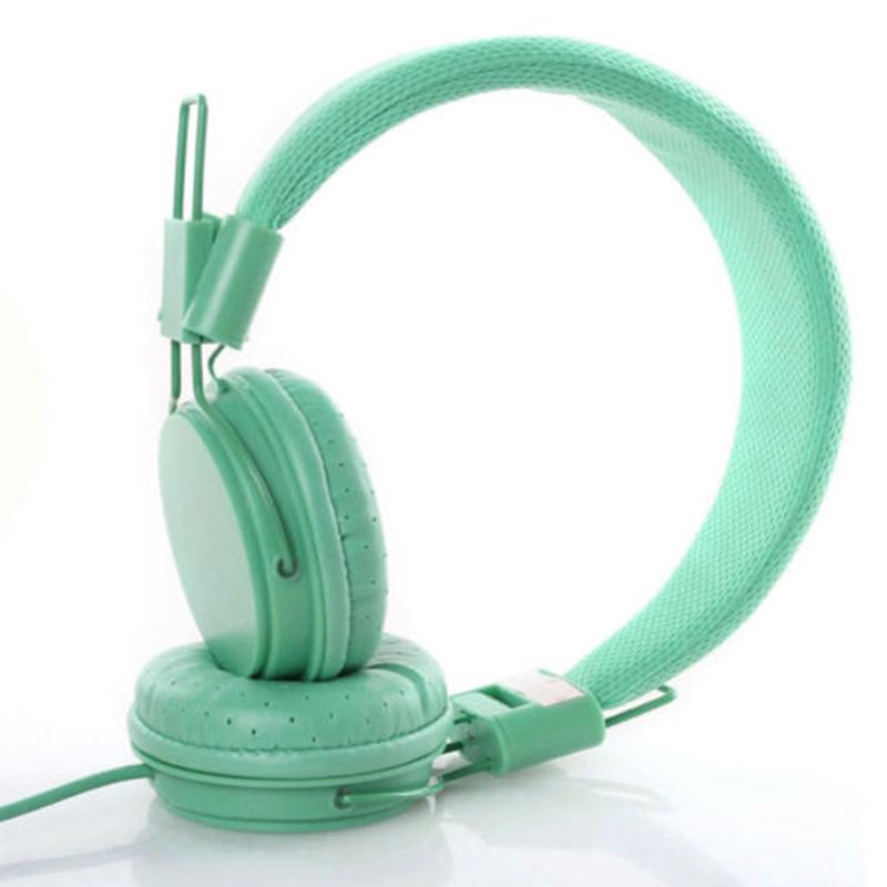 Ostart Foldable Kids Wired Headband Adjustable Earphone Headphones with Mic Stereo Bass gaming Music Calling Phone Call: Green