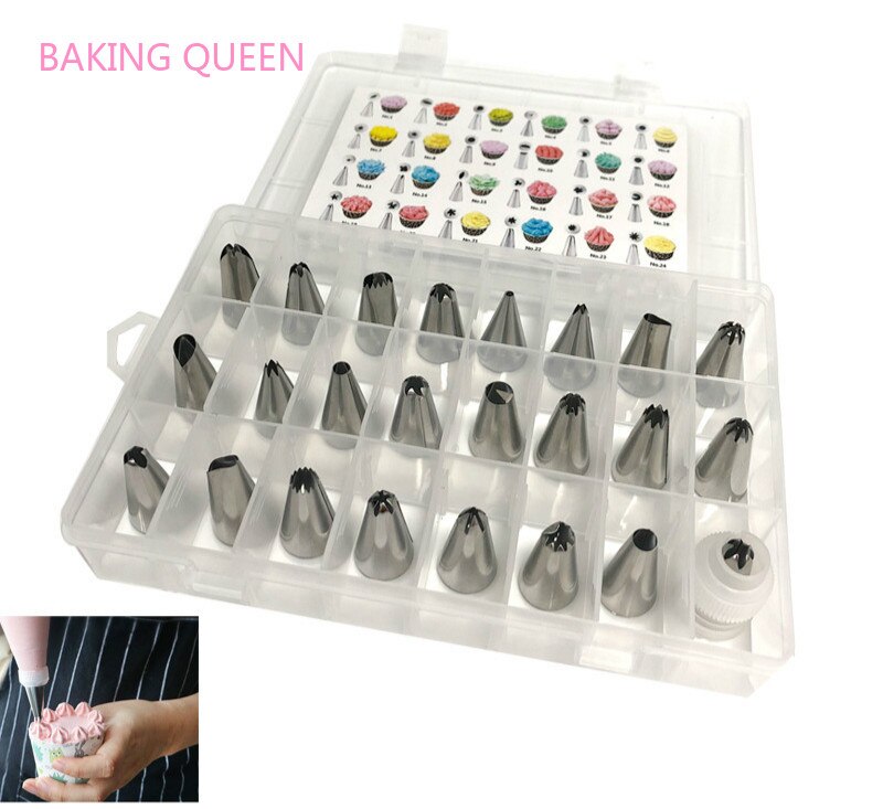 Bakken Queen 24 Hoofd Rvs Gemonteerd Bloem Mond Boxed Set Cake Decorating Nozzle Setpastry Tips Set Bakken Tool