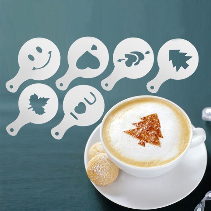 Kaffe stencil trykning blomsterskimmel kaffe tegning model cappuccino skum spray køkken tilbehør plast kaffe sæt