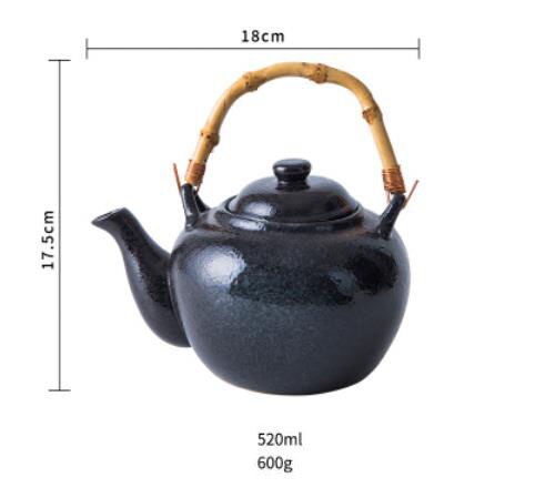 Lingao japansk te sæt tekande keramik husholdning te infuser enkelt gryde håndholdt te sæt med bambus håndtag kung fu te: Stor tekande-e