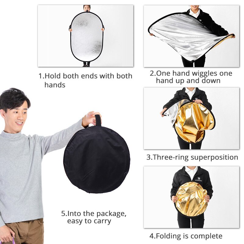 60*90 Cm Opvouwbare Reflector Draagbare Inklapbare 5 In 1 Reflector Multi Disc Photo Light Reflector 24*35 inch Ovale Refletor