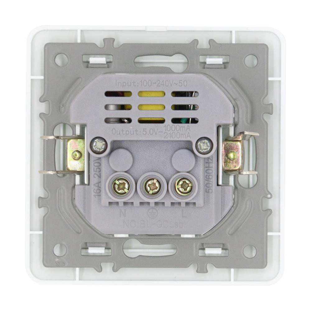 BSEED Wall Power USB Socket Grounded 16A EU Standard Electrical Outlet Dual USB Charger Port for Mobile