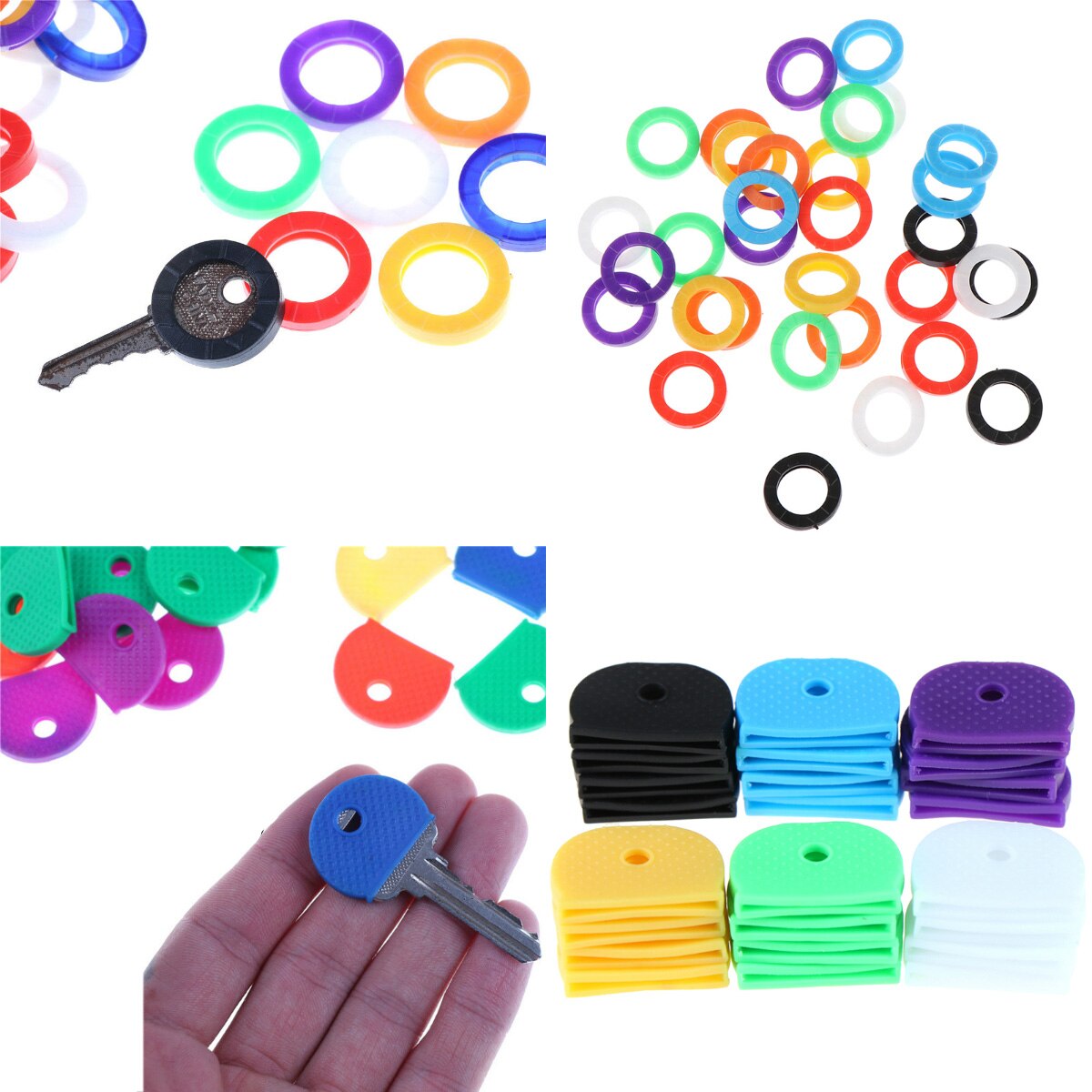 32Pcs Hollow Elastic Multi Color Rubber Soft Key Locks Keys Cap Key Covers Toppers Silicone Keyring Case