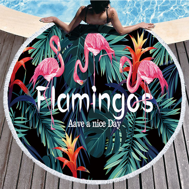 Runde Saugfähig Schnell trocknend Strand Handtuch Schnell Trocknendes Strandtuch Sommer Flamingo Frische Muster Bad Handtuch: ST-00005