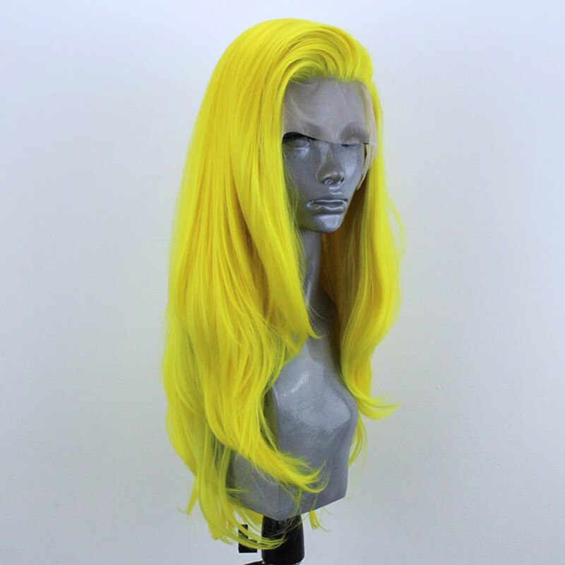 WEBSERWIGS Long Yellow Natural Wave Wig Glueless Heat Resistant Fiber Hair Synthetic Lace Front Wigs for Women