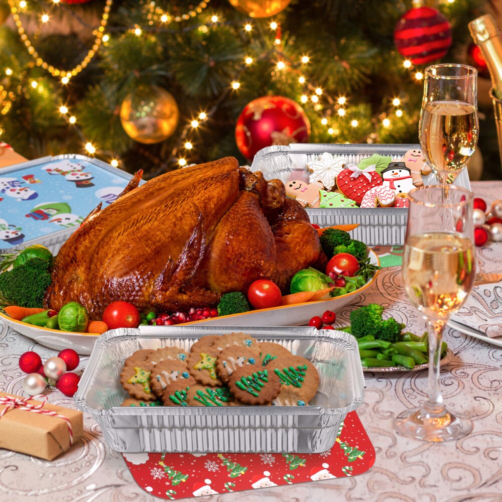 20 stuks aluminium bakjes met deksels, wegwerpbare kerst-thema voedselcontainers, aluminium bakjes met deksels voor bakken en verwarmen