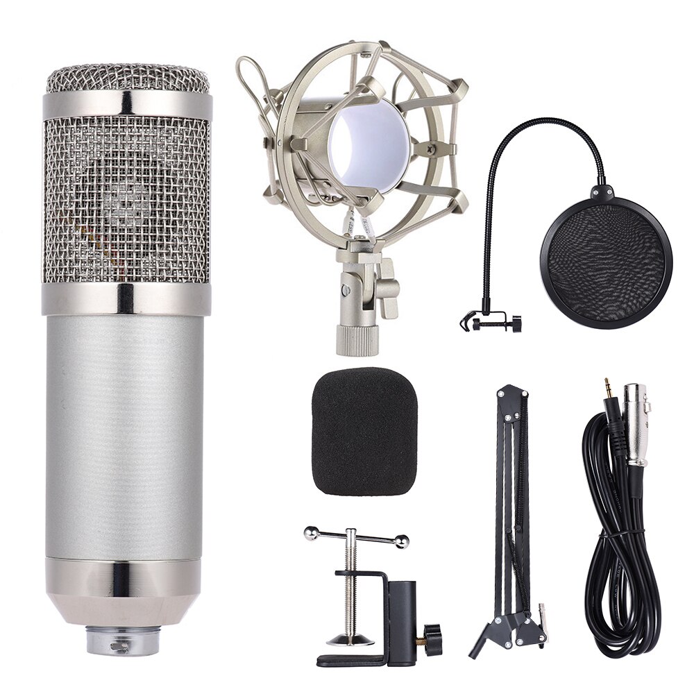 Estúdio profissional Microfone Condensador Broadcasting Gravação Mic Set Kit 3.5 milímetros