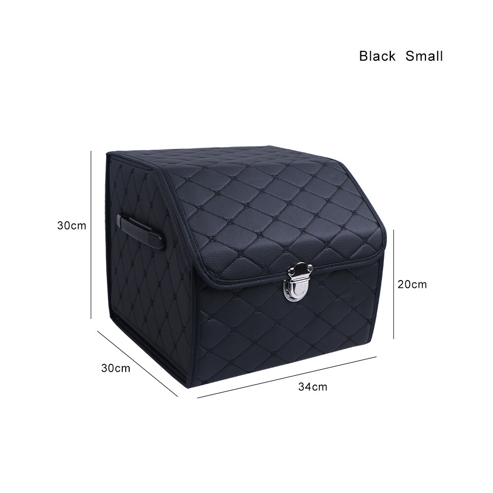 PU Leather Car Trunk Storage Box Top Grade Car Organizer Folding Storage Bag Automobile Stowing Tidying Box For Sedan SUV MPV: black-black-small