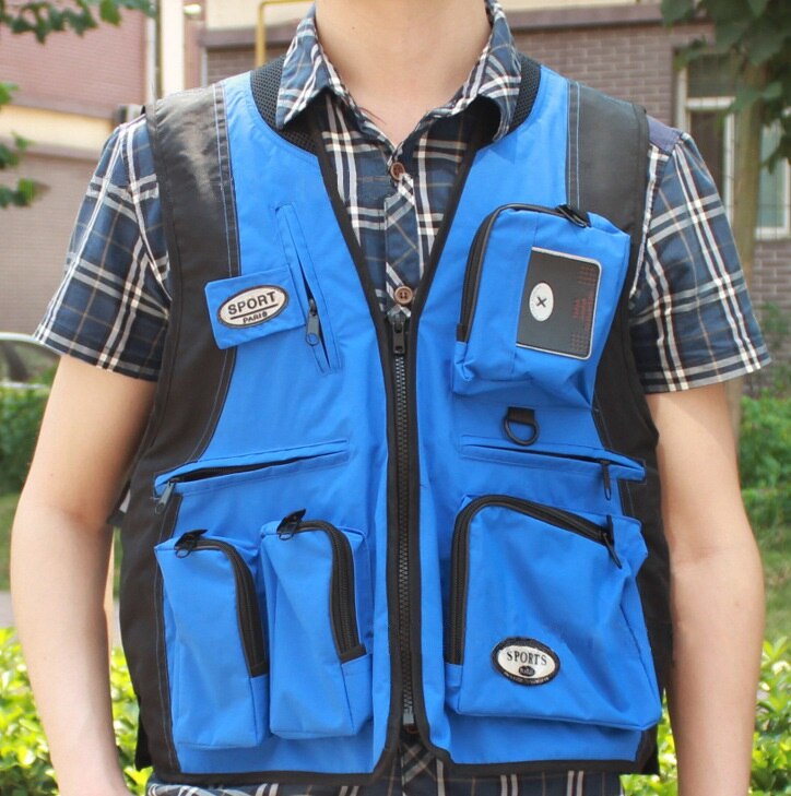 Par udendørs fiskevest fotografering vest multi-pocket overalls mænd og kvinder fiskevest elsker ærmeløs jakke: Blå / Xl
