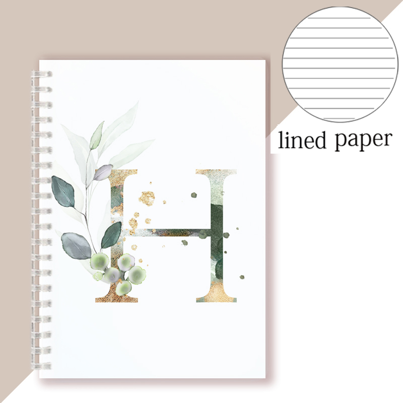 Lined Page Spiral Notebook Initial Alphabet Letters Note Book Writing Pads Majuscule Letter With Flower Personality Name: Blue