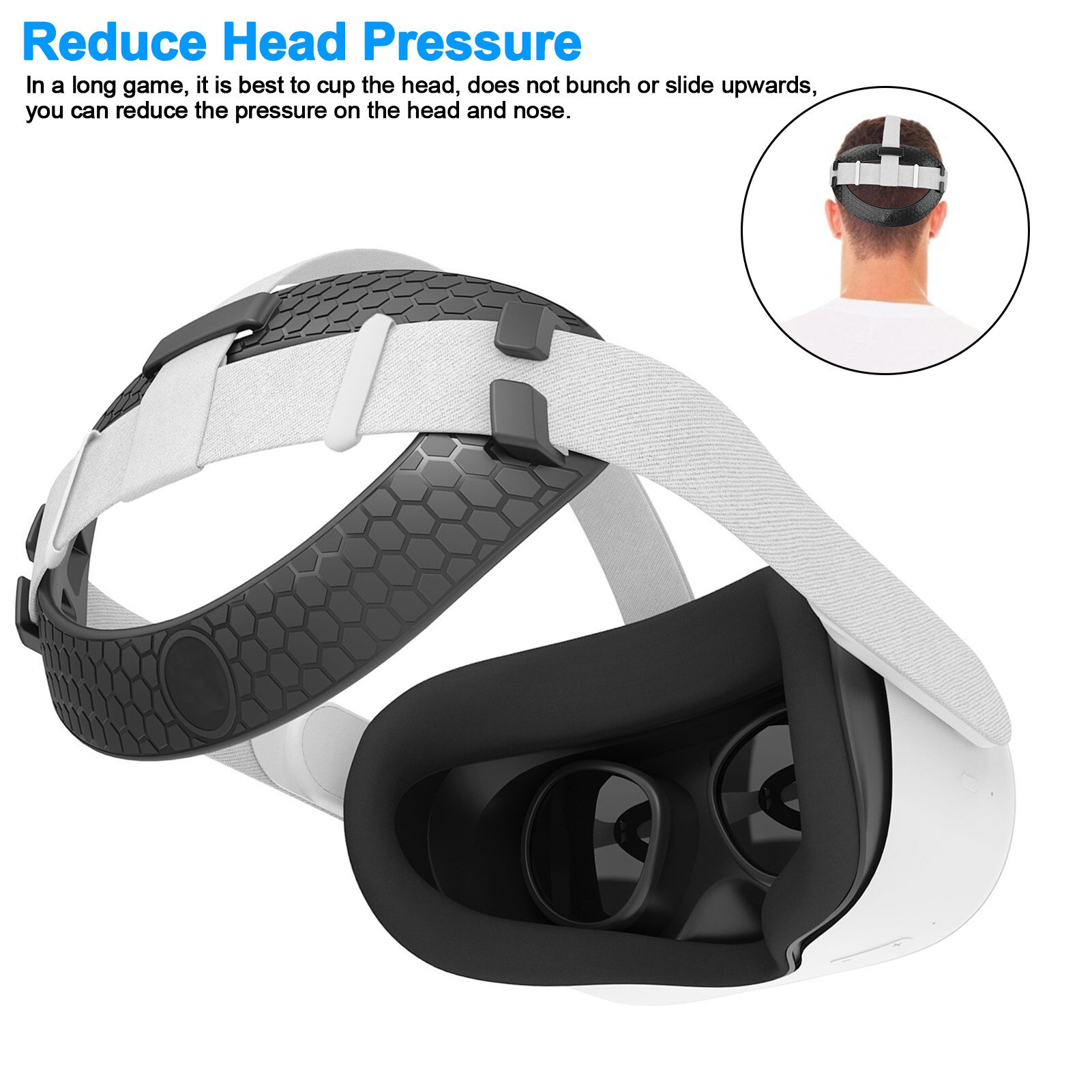 VR Headset Pad for Oculus Quest 2 - Soft Rubber Headband Cushion - Reduces Head Pressure - VR Accessories