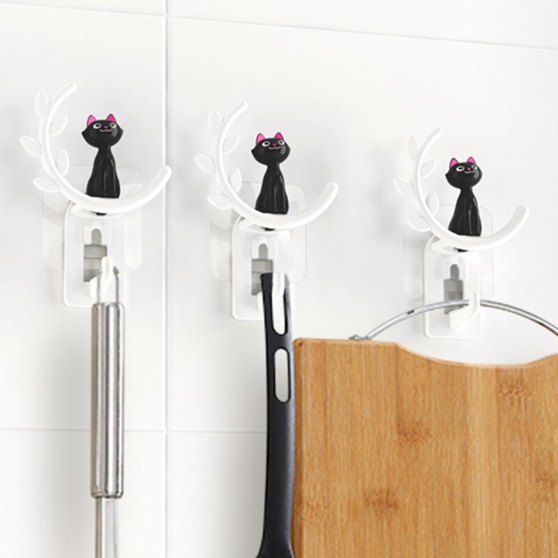 1 Pcs Leuke Cartoon Kat Badkamer Keuken Muur Haak Sterke Zelfklevende Multi Functie Haak Voor Thuis Woonkamer Decoratie Accessoires