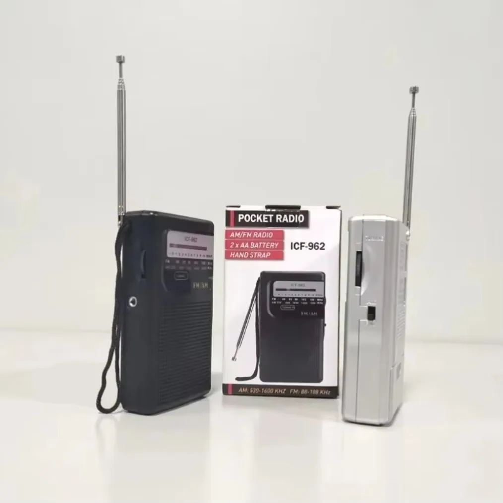 ICF-962 AM FM Radios de bolsillo portátiles 3,5 mm AUX Mini Walkman 2 pilas AA Radio estéreo al aire libre para caminar senderismo Camping