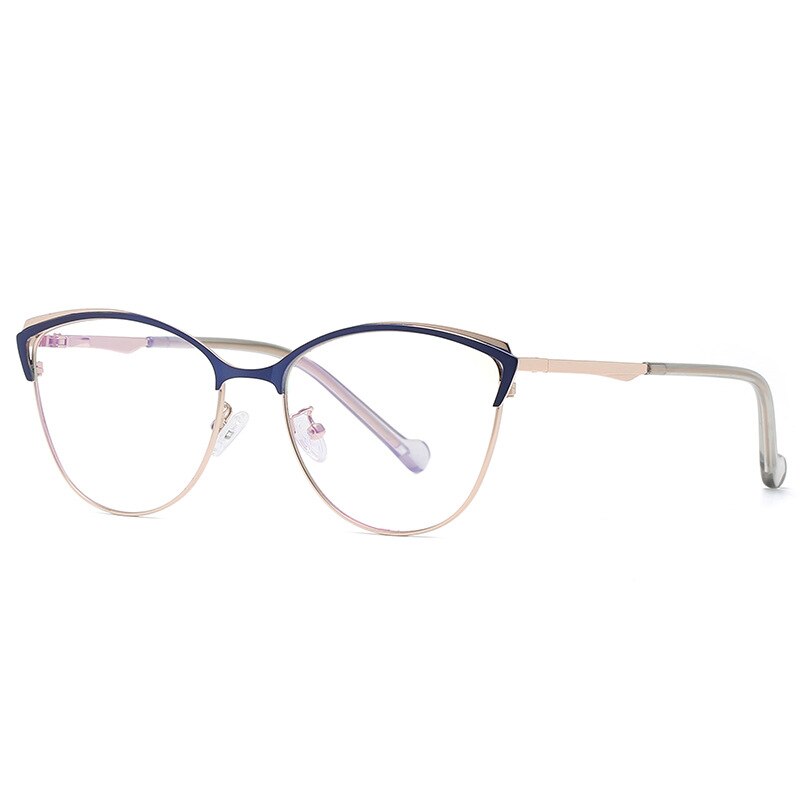 49204 Stainless Steel Eyebrow Glasses Frames Women Optical Computer Glasses: Blue