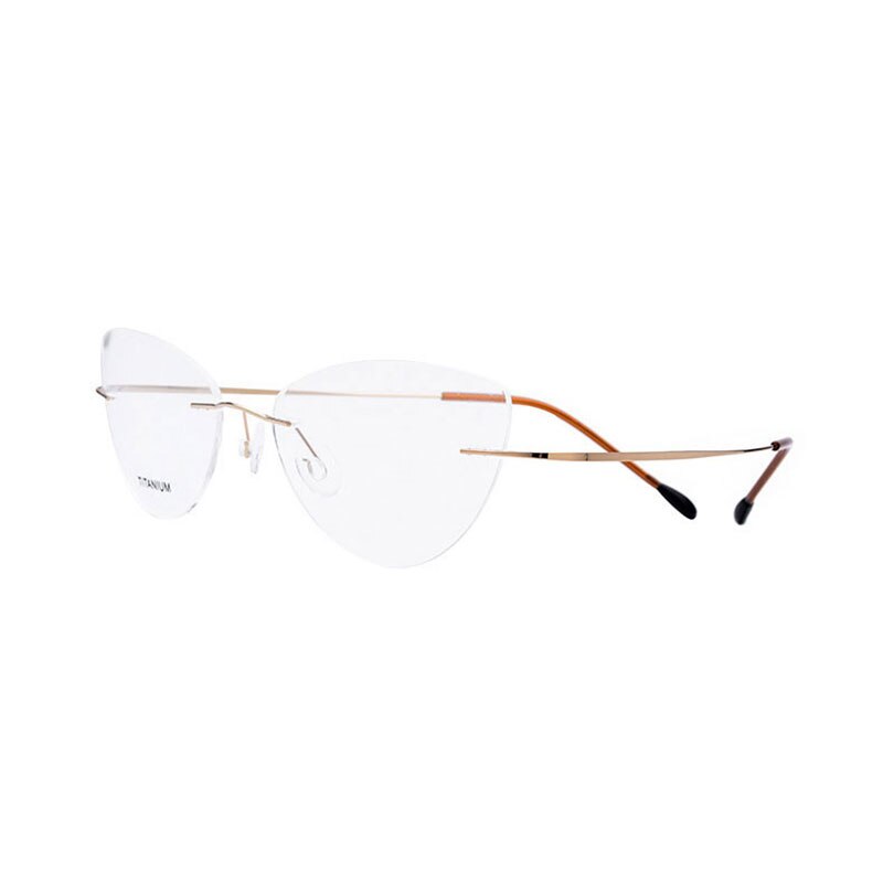 Kvinder cat eye rimless titanium briller optisk ramme briller briller til kvinde briller: Guld