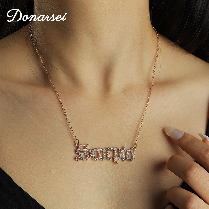 Donarsei-collar con constelaciones de diamantes de imitación para mujer, con letras clásicas en inglés, signo del zodiaco, de cumpleaños