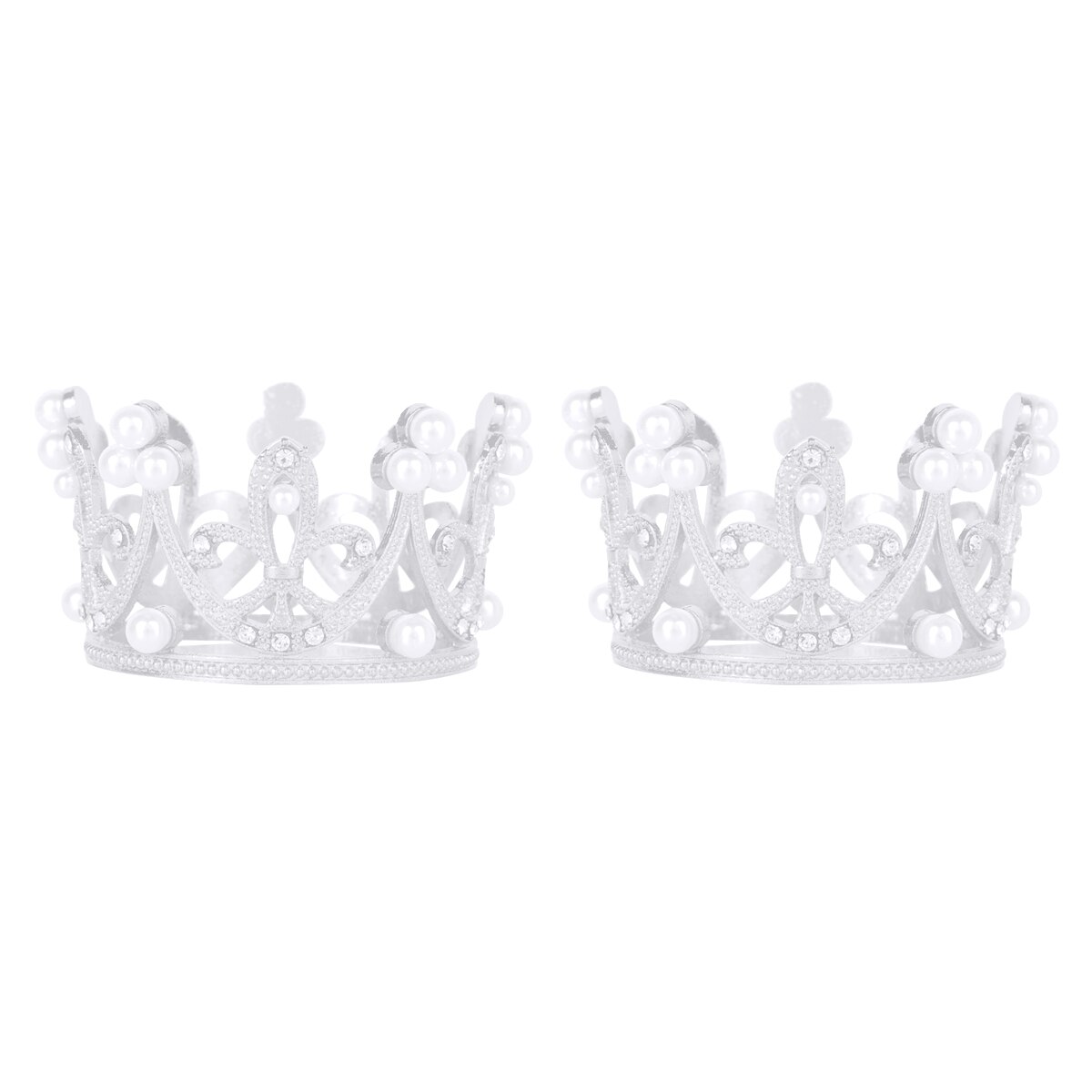 2 stk børn piger prinsesse rhinestone krystal perle lille fuld cirkel rund krone diadem hovedstykke fødselsdagsfest kage dekoration: Sølv