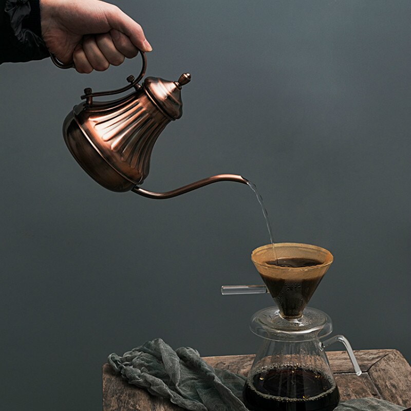 Royal Fine Mouth Gooseneck Coffee Pot Long Spout Pour Over Drip Coffee Kettle Bronze 304 Stainless Steel DIY Coffe Maker Teapot