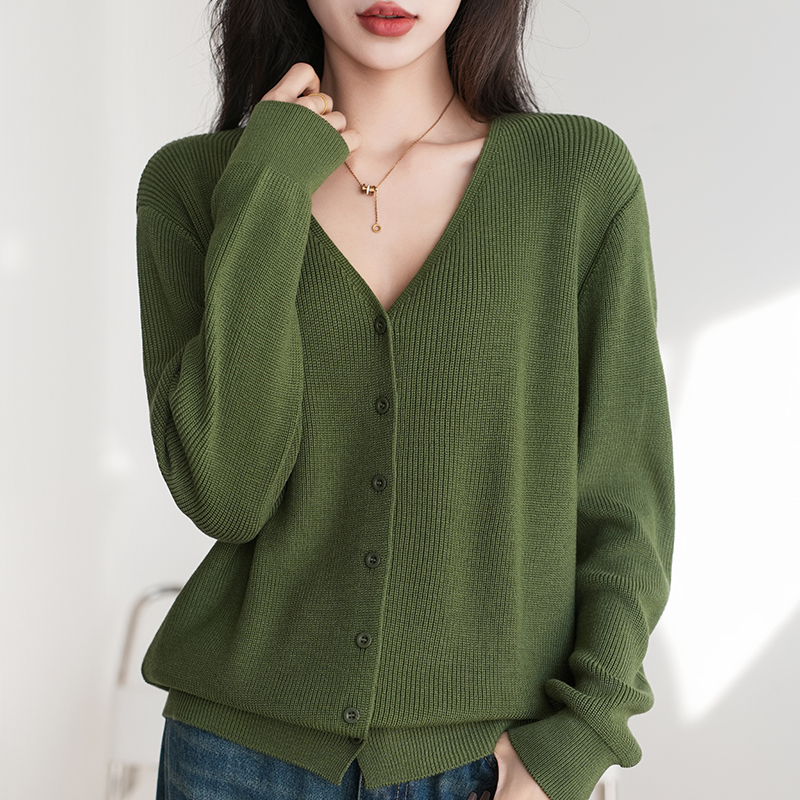 Spring/Autumn 100% Cotton Women's Sweater Casual V-neck Knitted Cardigan Ethnic Style Korean Edition Large Jacket Ttops
