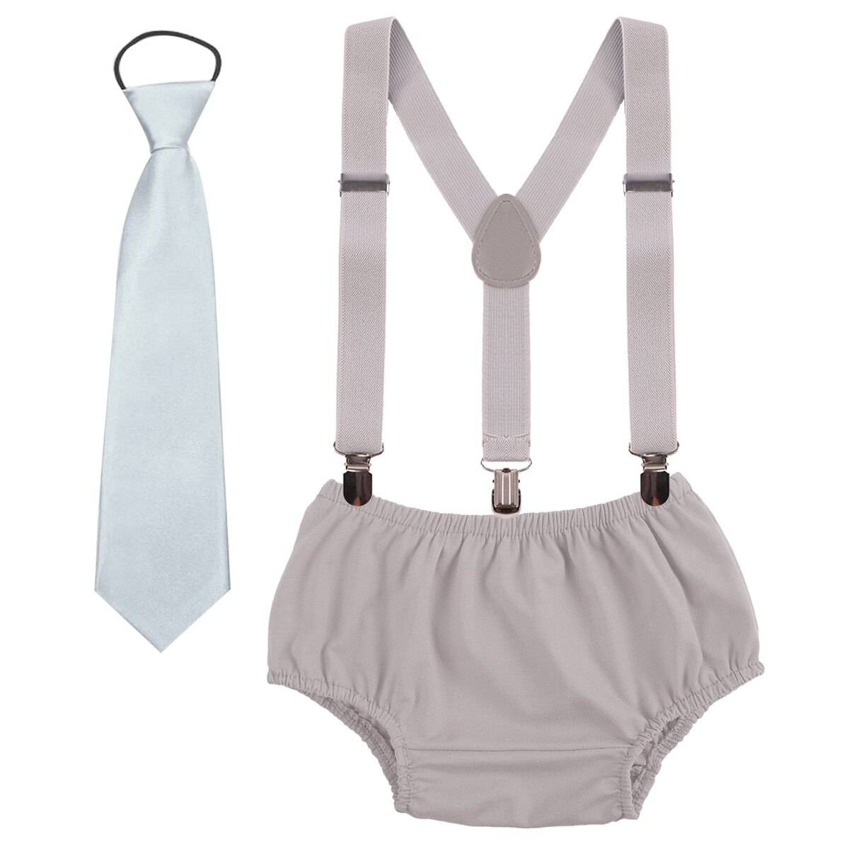Vêtements pour bébé garçon et fille, tenue de fête d'anniversaire, short à bretelles et cravate, mignon, 3 pièces, pour séance Photo: Gray