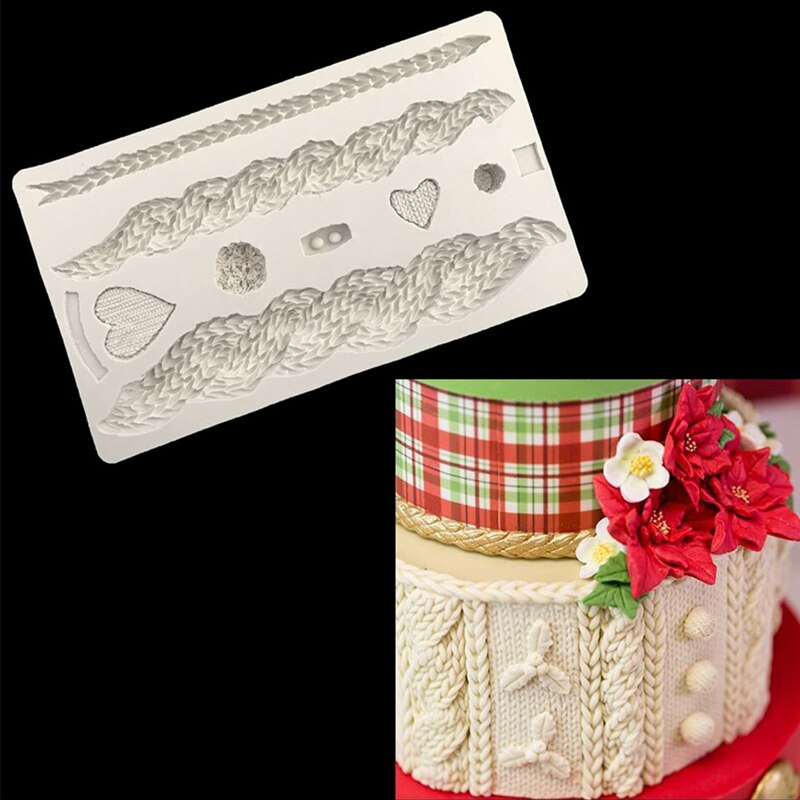 3D Knitting Texture Silicone Mold Christmas Cake Border Fondant Molds Cake Decorating Tools Chocolate Gum Paste Mould