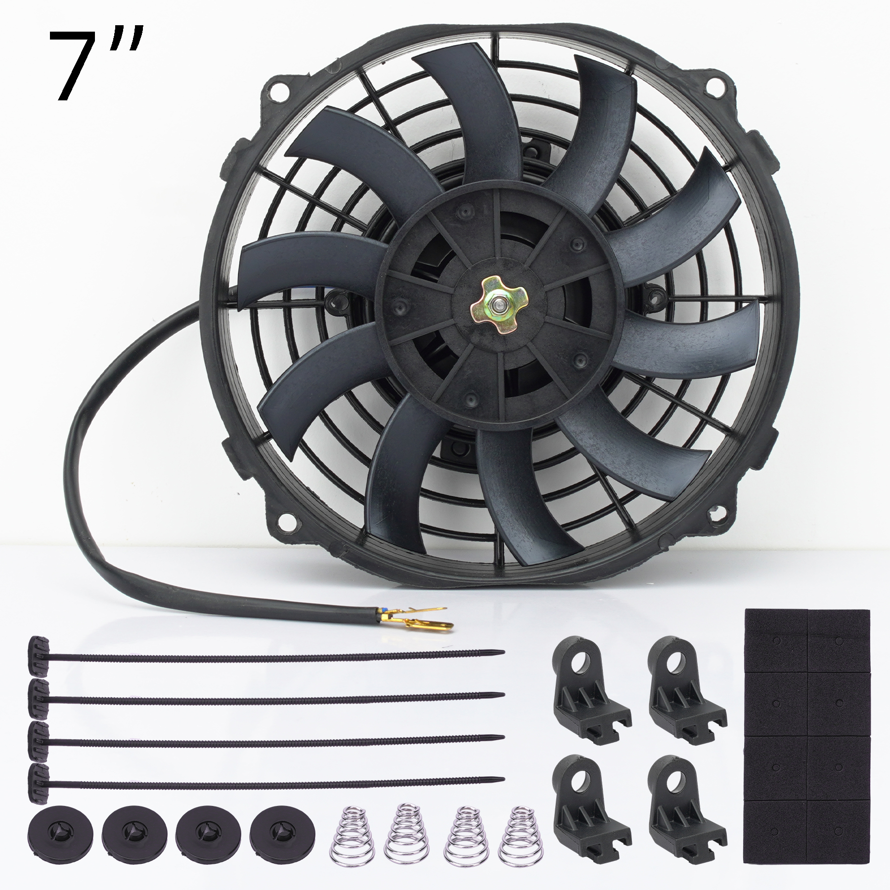Car 12V Fan 80W Slim Electric Radiator Coolling Fans Push Pull Mount Installation Kit Cooling Systems Universal Automotive Fan: black