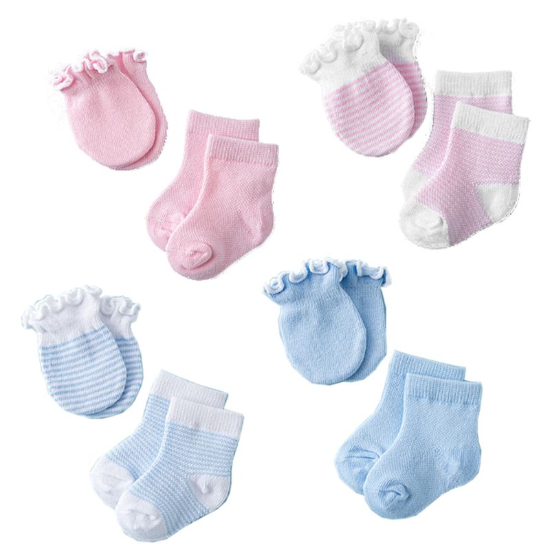 4 Pairs Children Kids Baby Newborn Socks Gloves Anti-scratch Breathable Elasticity Protection Face Mittens Shower Infant