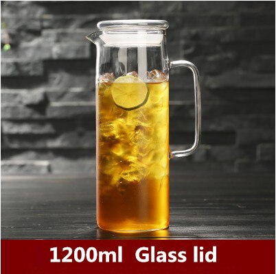 Kaldt glass vannflaske krukke vannkoker gjennomsiktig stor kapasitet varmebestandig vannkanne med håndtak tekanne beholder 1.0 l 1.2l 1.5l: B1200ml