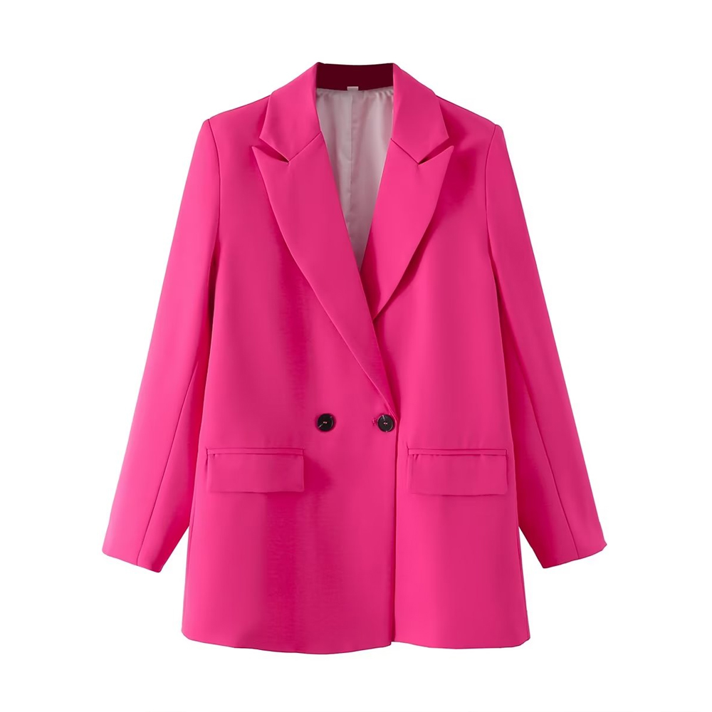 TRZA Vrouwen Chic Office Lady Double Breasted Blazer Vintage Jas Mode Notched Kraag Lange Mouw Dames Bovenkleding Stijlvolle Tops