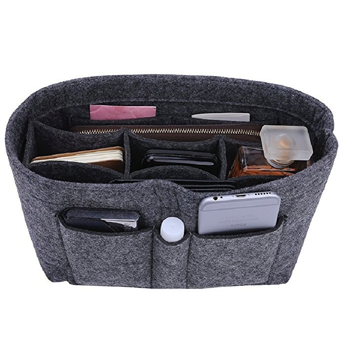 Ruputin kvinder makeup taske filt stof indsats taske organizer make up håndtaske dame rejse organisator multifunktionel kosmetik taske: Mørkegrå